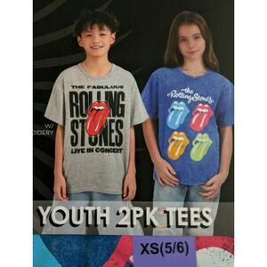 The Rolling Stones Youth Set 2 Pack Tees Top Size XS 5/6 Blue Gray Rock Band New